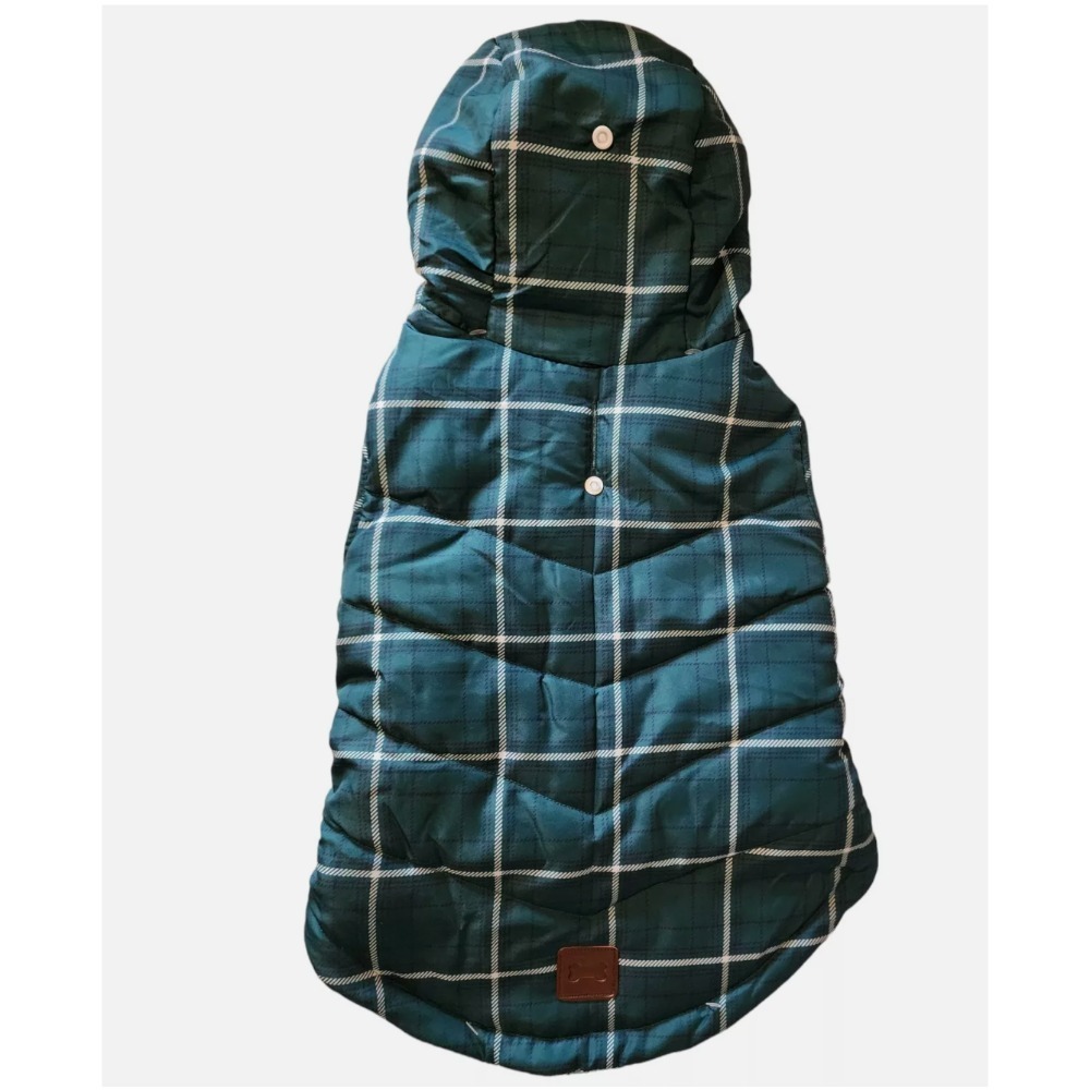 Winter Dog Coat Puffer Sherpa Lined Warm‎ Green Plaid Pet Apparel New WO Tag M
